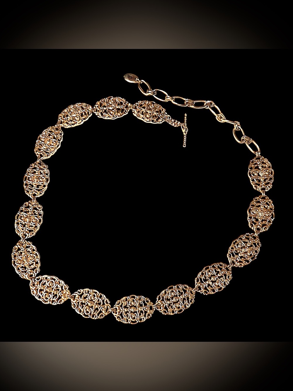 Liz Claiborne 1988 Vintage Gold Ornate Filigree Concho Metal Chain Belt 31-37”